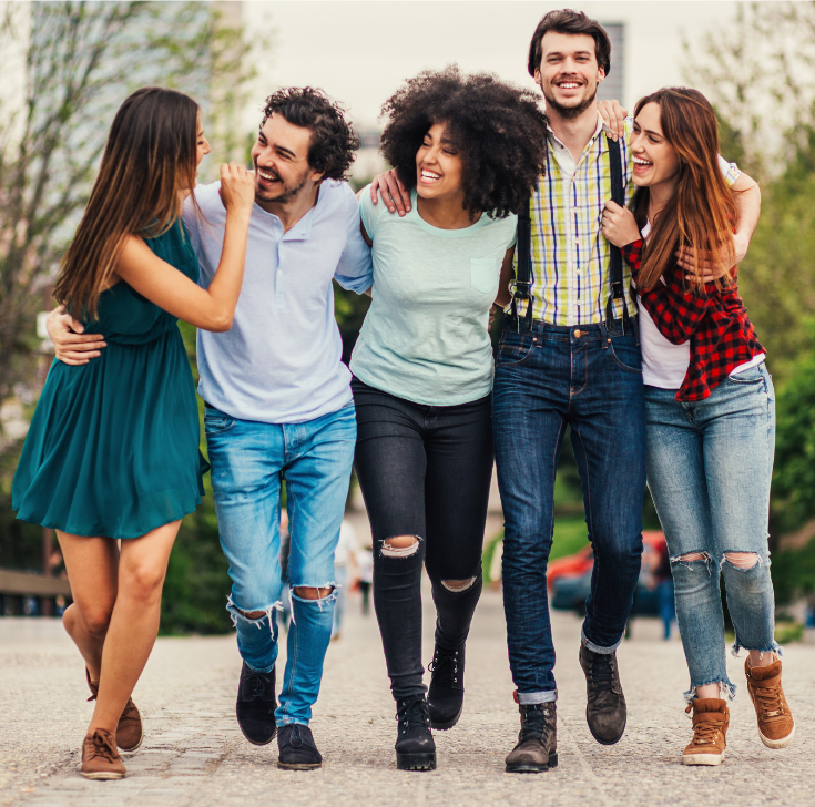 t (12) Adults walking laughing together, representing support and connection virtual psychotherapy for adults in Ontario